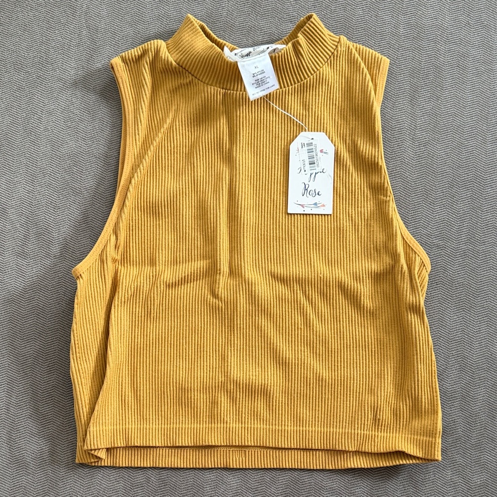 Hippie Rose Ribbed Yellow Tank Top